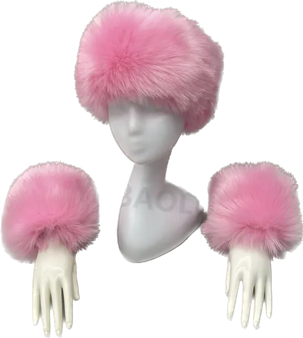 Pink Fluff Cuff Set