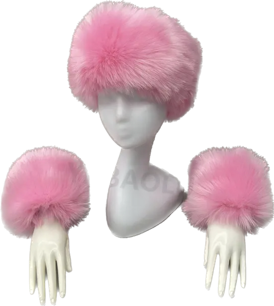 Pink Fluff Cuff Set